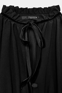 GEORGETTE VELVET TIE BLOUSE