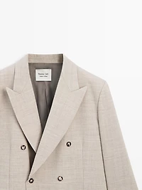 Long 100% wool double-breasted blazer