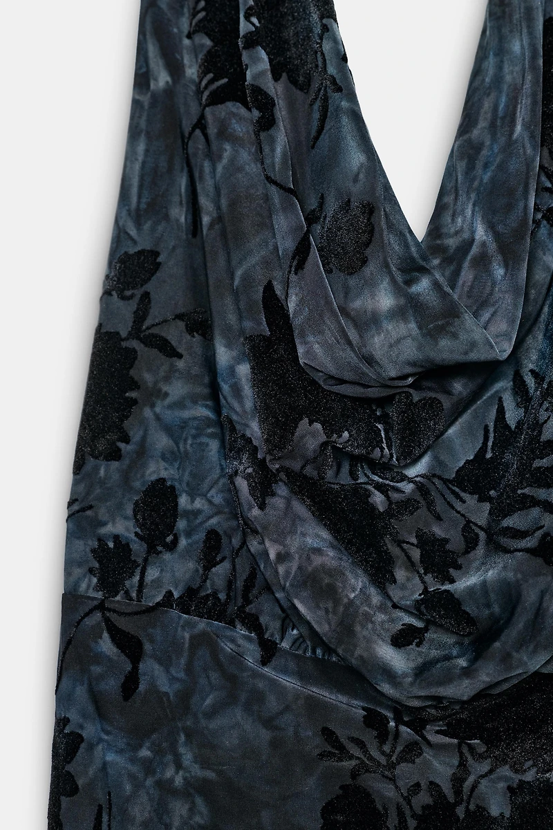 FLOCKED HALTER DRESS