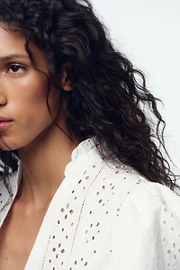 PUFF SLEEVE SHIRT WITH PERFORATED EMBROIDERY