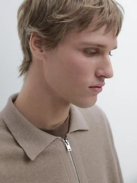 Zip-up knit cotton and wool blend cardigan with pockets