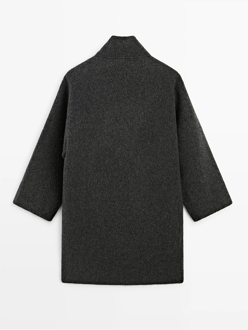 Manteau cape à col montant en laine mélangée