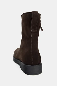 SPLIT LEATHER FLAT ANKLE BOOTS