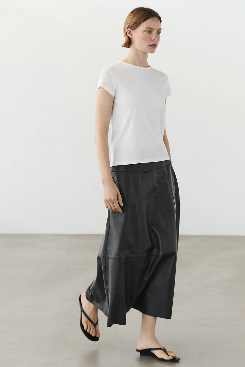 Nappa leather midi skirt with seams