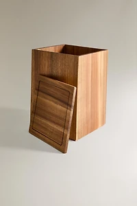 LARGE SQUARE WOODEN BATHROOM BIN