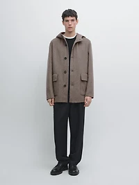 Short wool blend coat with hood