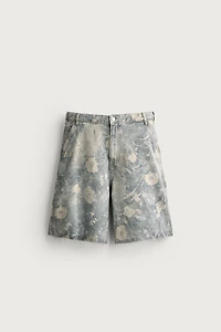 WASHED FLORAL PRINT RELAXED FIT SHORTS