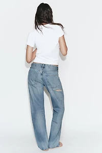 TRF LOW RISE STRAIGHT JEANS WITH RHINESTONES