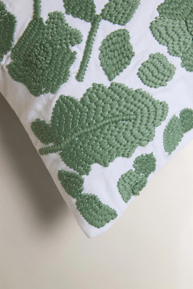 EMBROIDERED FLORAL THROW PILLOW COVER
