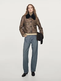 Nappa leather jacket with fur skin collar