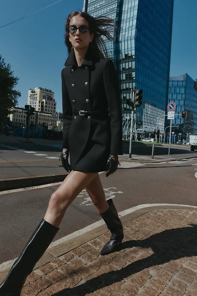 WOOL BLEND DOUBLE BREASTED SHORT COAT