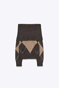 ARGYLE OFF-THE-SHOULDER KNIT SWEATER