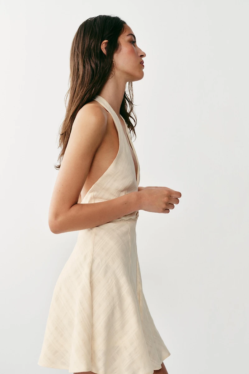 RUSTIC HALTER NECK MINI DRESS