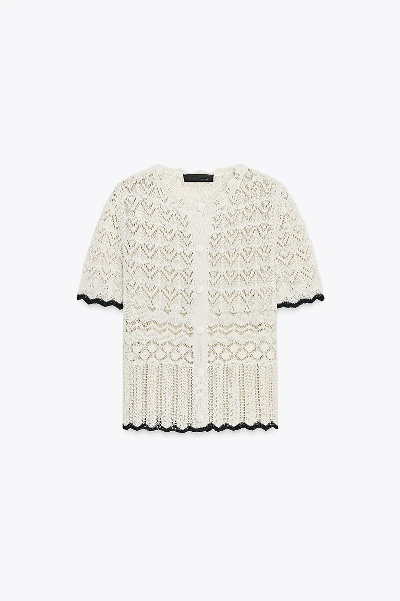 VESTE MANCHES COURTES EN MAILLE POINTELLE