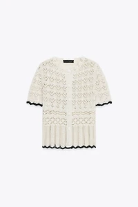 VESTE MANCHES COURTES EN MAILLE POINTELLE