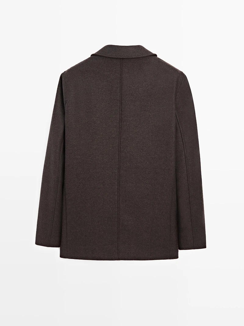 Mid-length herringbone wool blend coat