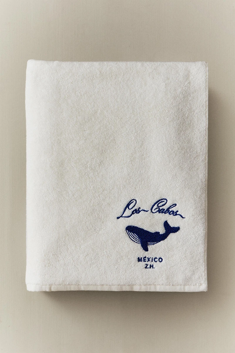 WHALE EMBROIDERED BATH TOWEL