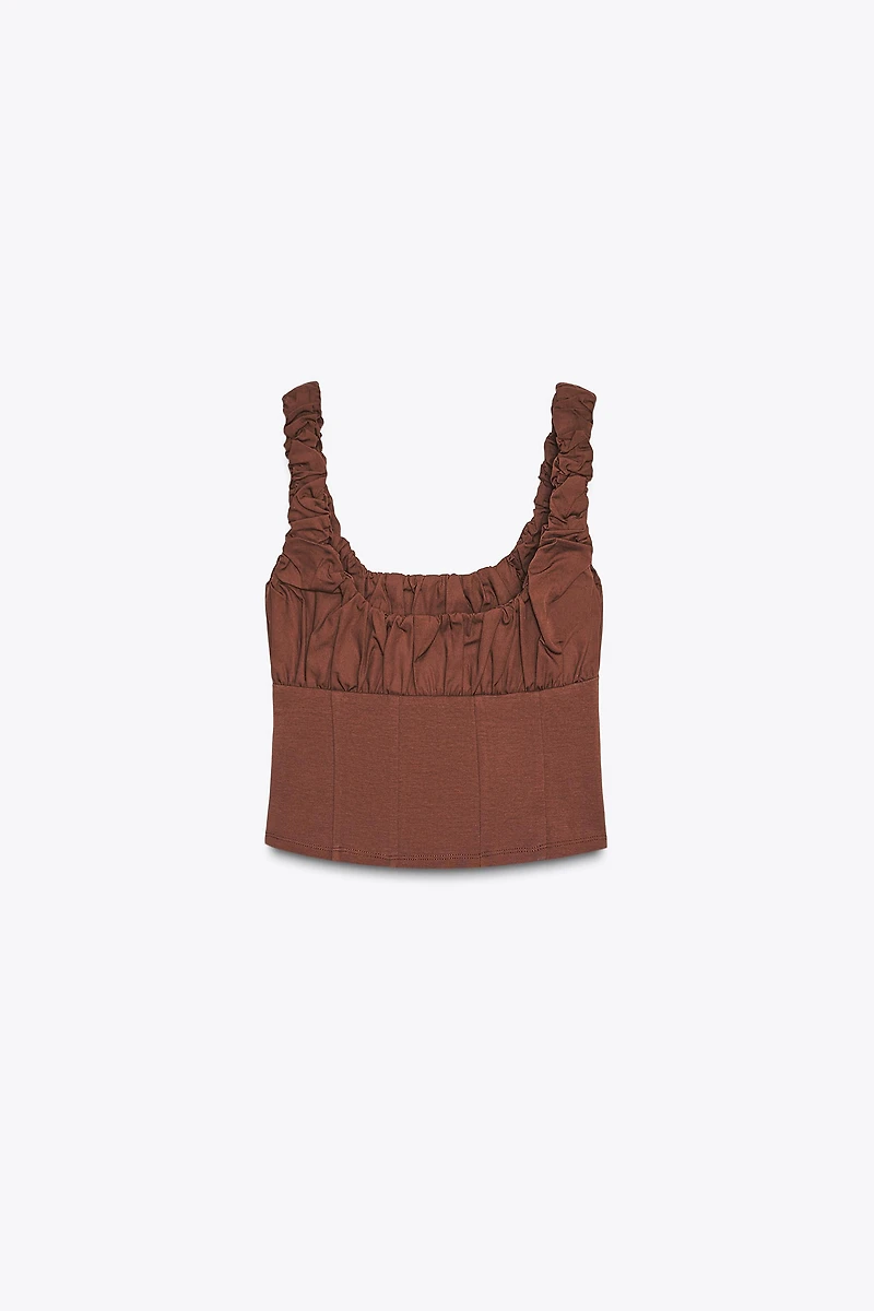 MIXED INTERLOCK POPLIN TOP