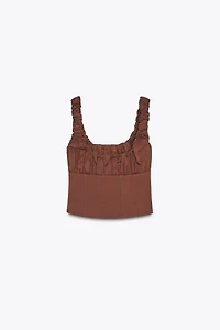 MIXED INTERLOCK POPLIN TOP