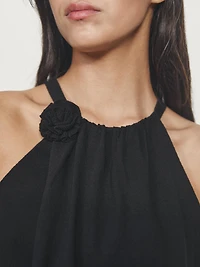 Knit cotton top with floral detail