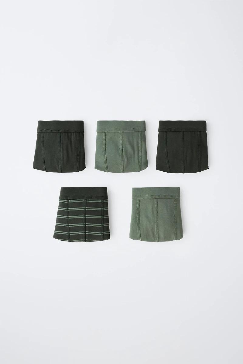 KIDS 6-14 YEARS: PACK OF FIVE STRIPED AND SOLID BOXER BRIEFS