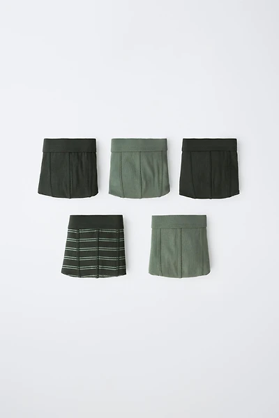 KIDS 6-14 YEARS: PACK OF FIVE STRIPED AND SOLID BOXER BRIEFS