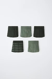 KIDS 6-14 YEARS: PACK OF FIVE STRIPED AND SOLID BOXER BRIEFS
