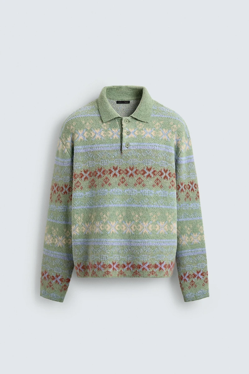 POLO EN MAILLE JACQUARD GÉOMÉTRIQUE TEXTURÉE