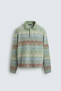 POLO EN MAILLE JACQUARD GÉOMÉTRIQUE TEXTURÉE