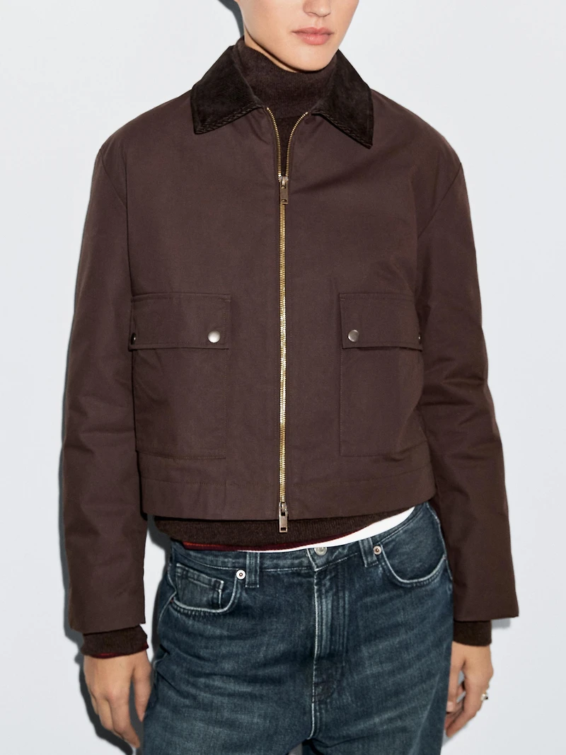 Short jacket with corduroy collar detail