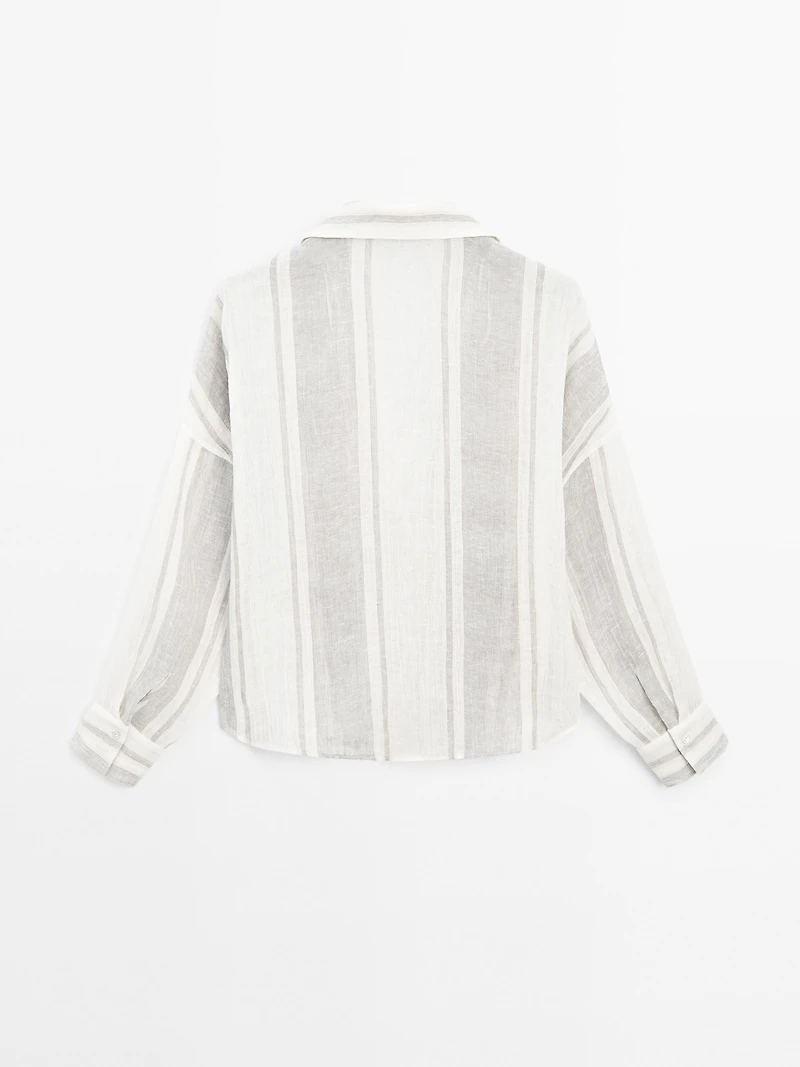 Flowing striped linen blend blouse