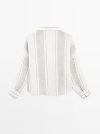 Flowing striped linen blend blouse
