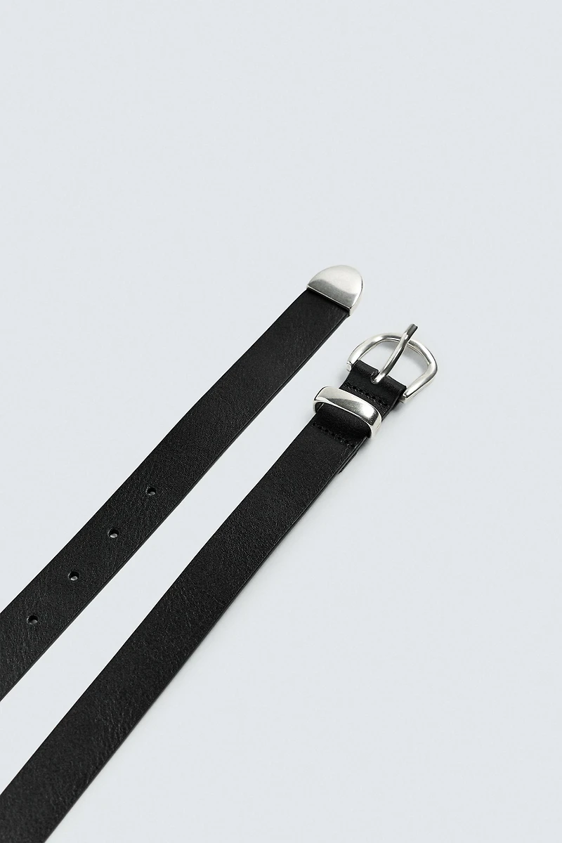 LEATHER BELT WITH METAL TIP