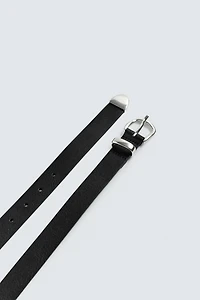 LEATHER BELT WITH METAL TIP