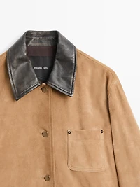 Suede leather jacket with collar detail
