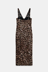 ANIMAL PRINT LACE MIDI DRESS