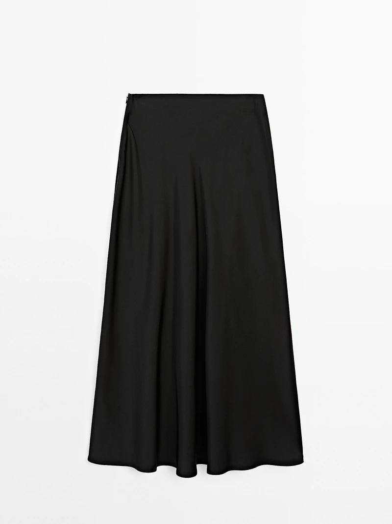 Flowing satin midi skirt
