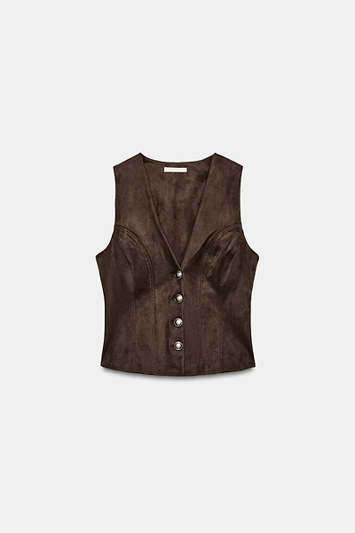 SUEDE EFFECT BUTTON VEST