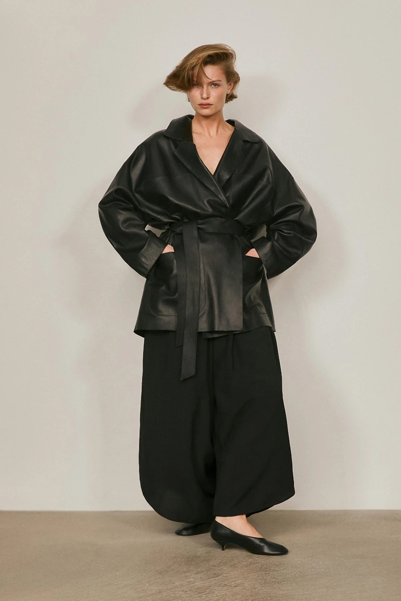 Long nappa leather jacket with tie - LIMITED EDITION