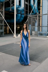 PRINTED HALTER LONG DRESS