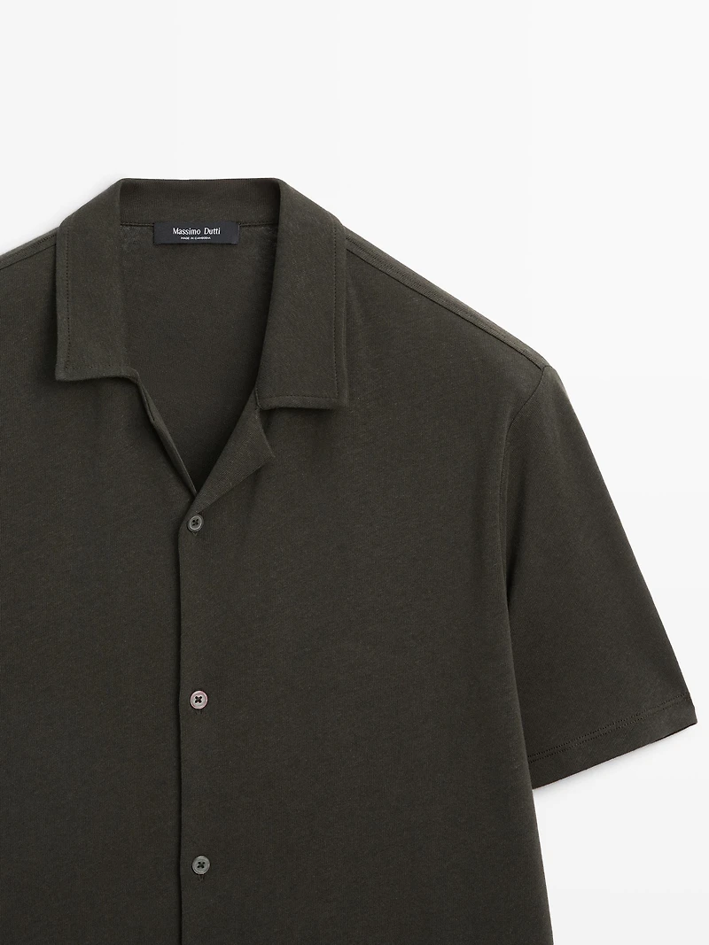 Regular fit short sleeve linen-cotton blend shirt