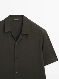 Regular fit short sleeve linen-cotton blend shirt