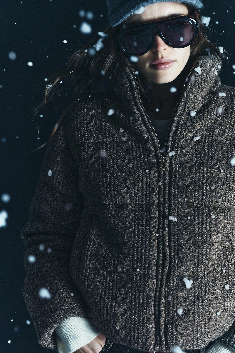 THERMAL INSULATED CABLE KNIT PADDED BOMBER ANORAK