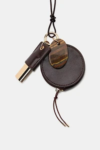 100% LEATHER WALLET STONE NECKLACE