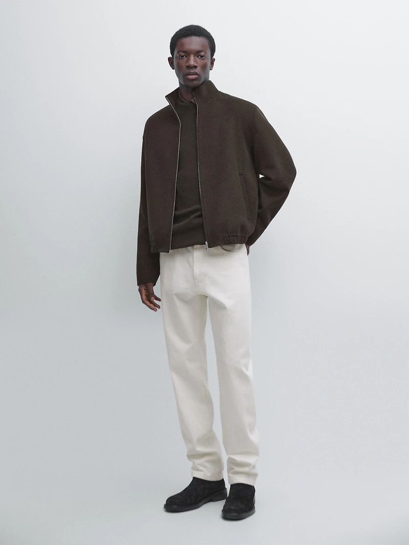 Wool blend high neck jacket