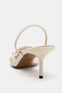 MESH EMBELLISHED SLINGBACK HEELS