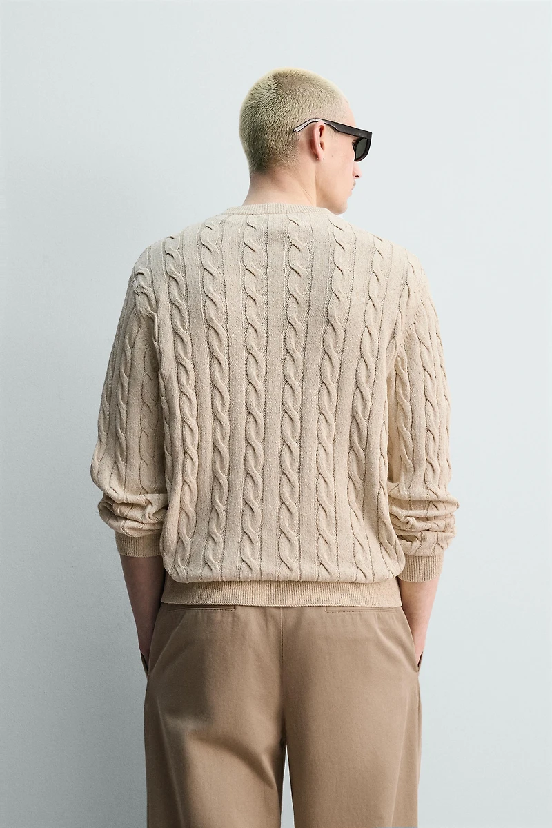 PULL À TRESSES EN MÉLANGE DE COTON