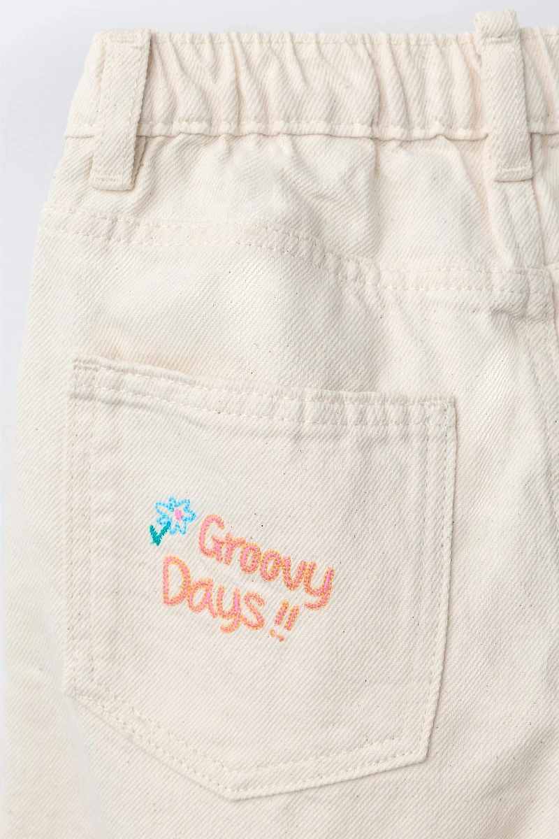 PANTALON SERGÉ BARREL BRODERIES