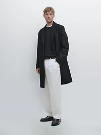 Wool blend long coat with lapel collar