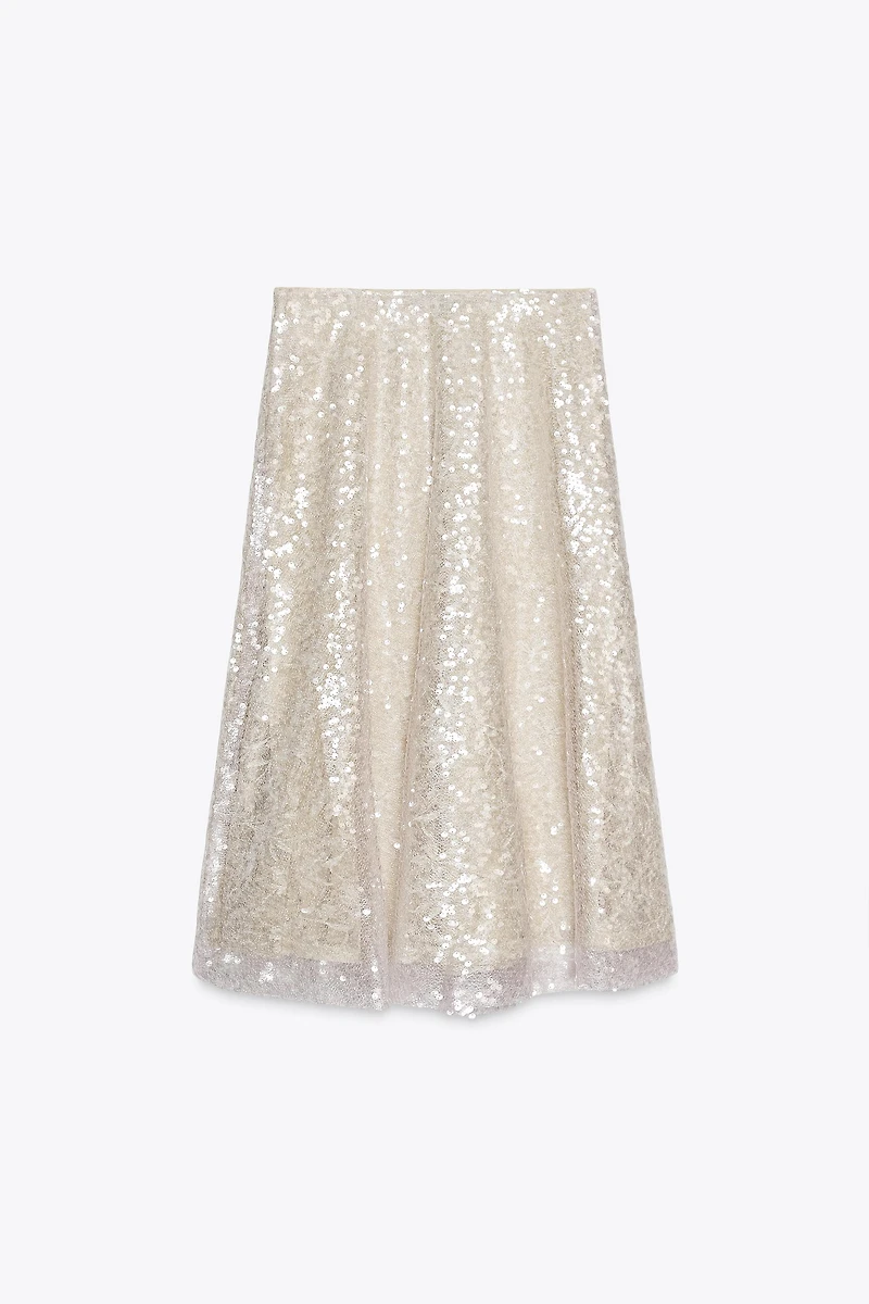 SEQUINED KNIT MIDI SKIRT